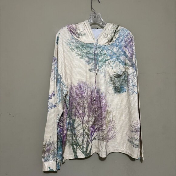 Lily by Firmiana Lightweight Hoodie Tree Print Pullover Long Sleeve Yellow 1X - Picture 2 of 6